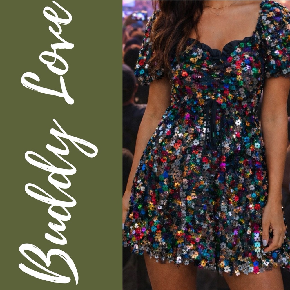 Buddy Love Colby Multicolored Floral Sequin Cocktail Party Mini Dress